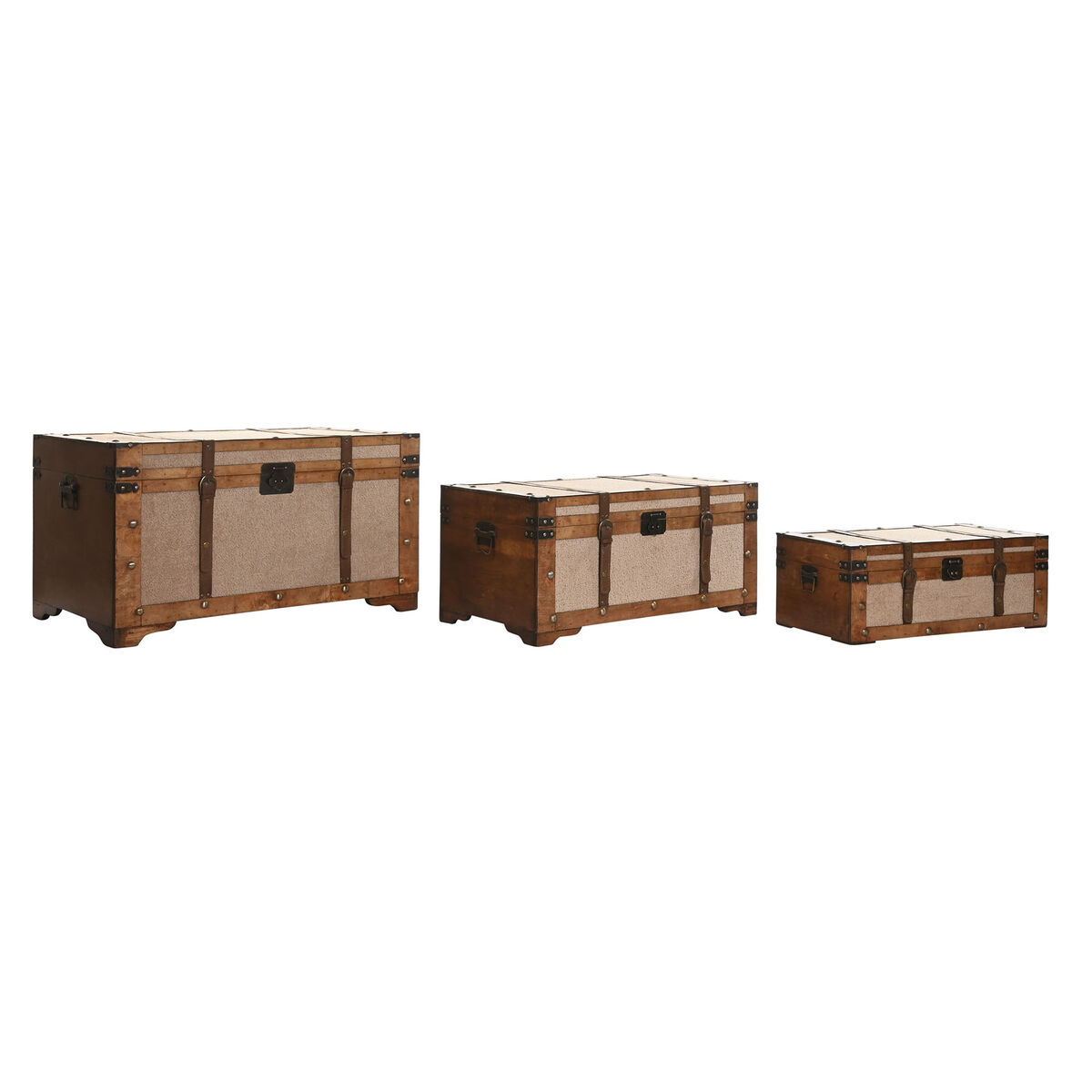 Koffertset Home ESPRIT Brun Beige Polyester Trä 80 x 49 x 45 cm (3 antal) - 5