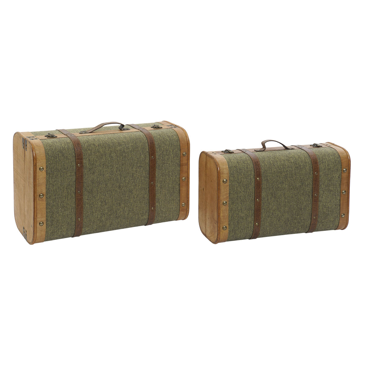 Koffertset Home ESPRIT Grön Trä Kanvas Tropiskt 60 x 24 x 38 cm