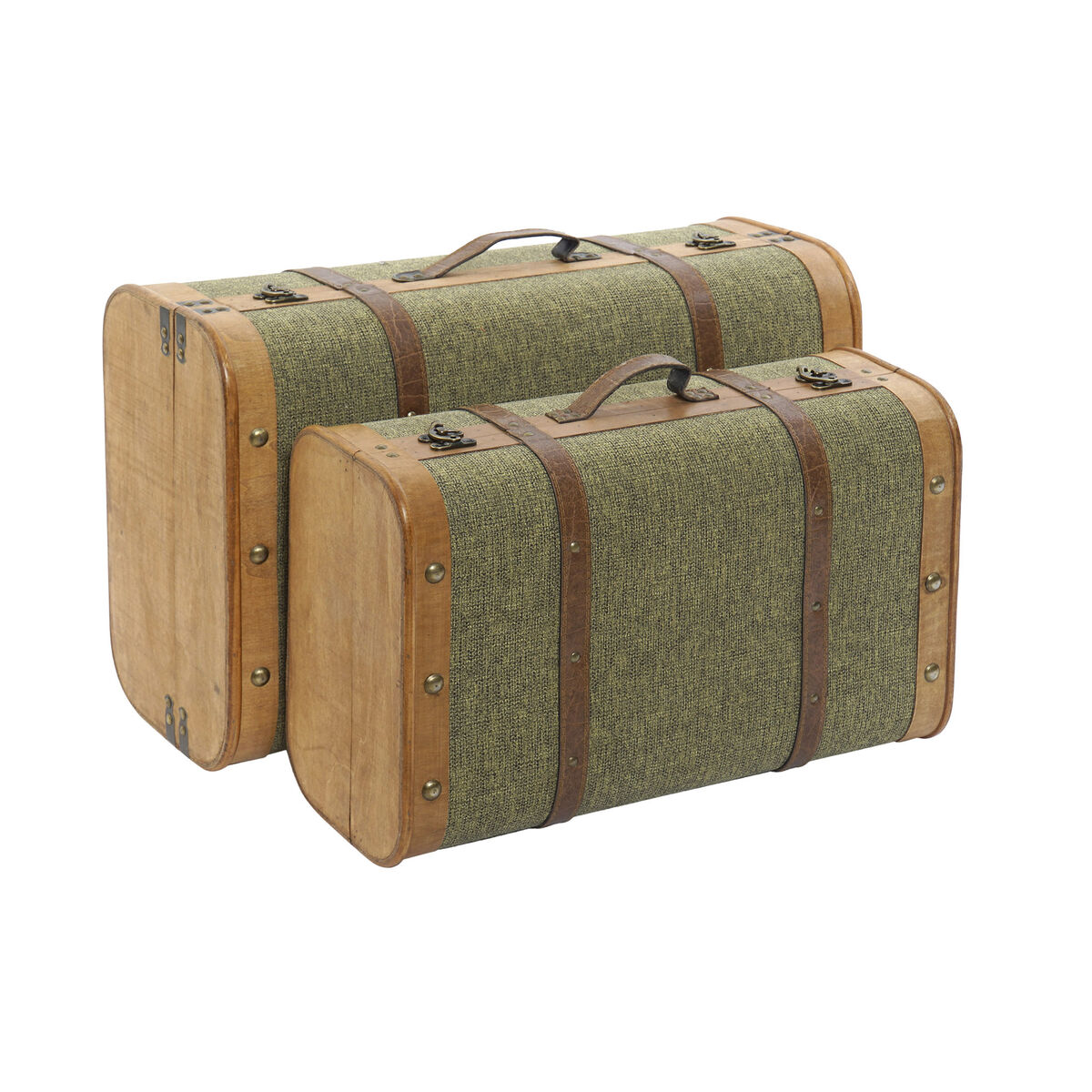 Koffertset Home ESPRIT Grön Trä Kanvas Tropiskt 60 x 24 x 38 cm - 2