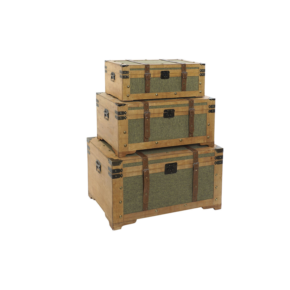 Koffertset Home ESPRIT Grön Trä Kanvas Tropiskt 81 x 50 x 45 cm (3 antal)