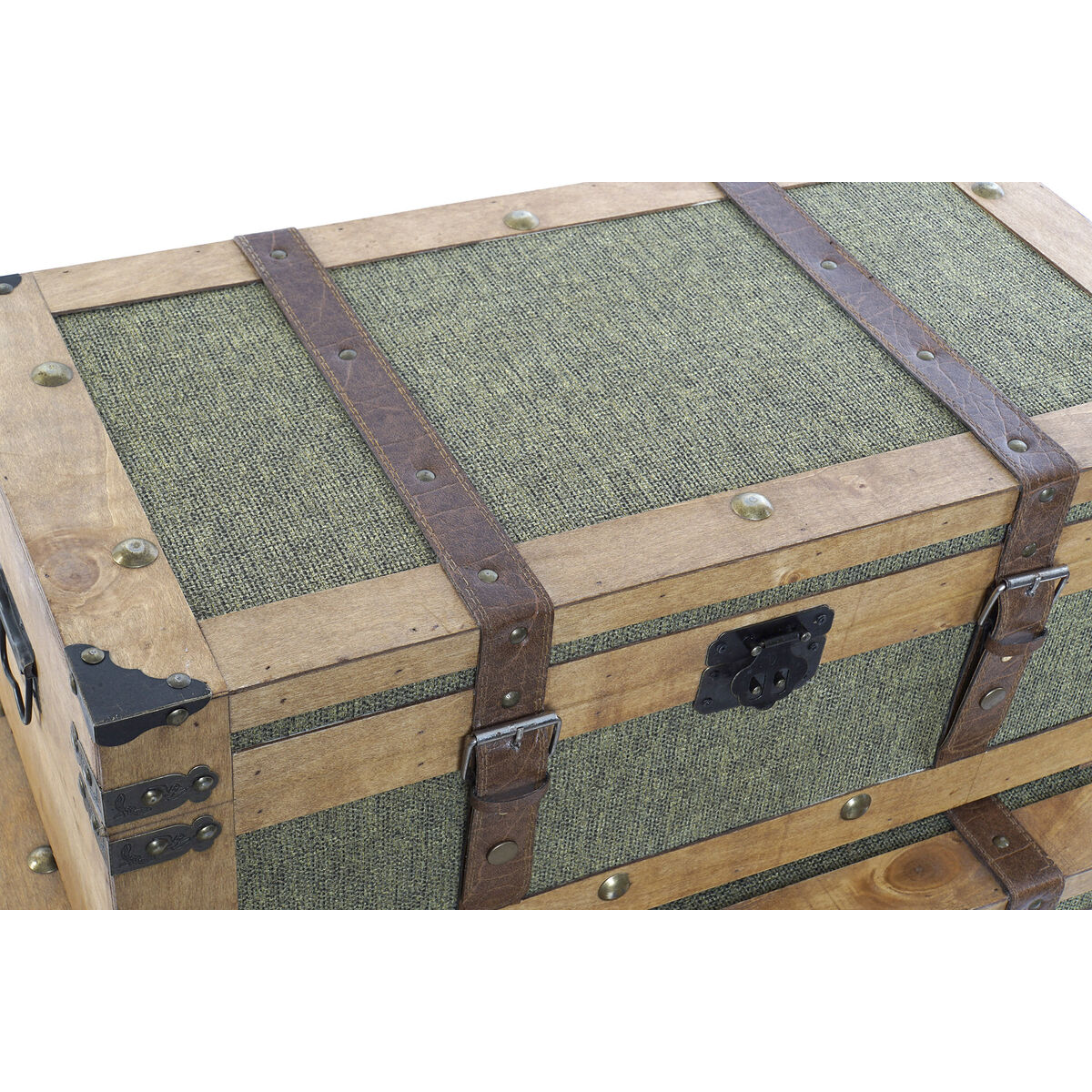 Koffertset Home ESPRIT Grön Trä Kanvas Tropiskt 81 x 50 x 45 cm (3 antal) - 3