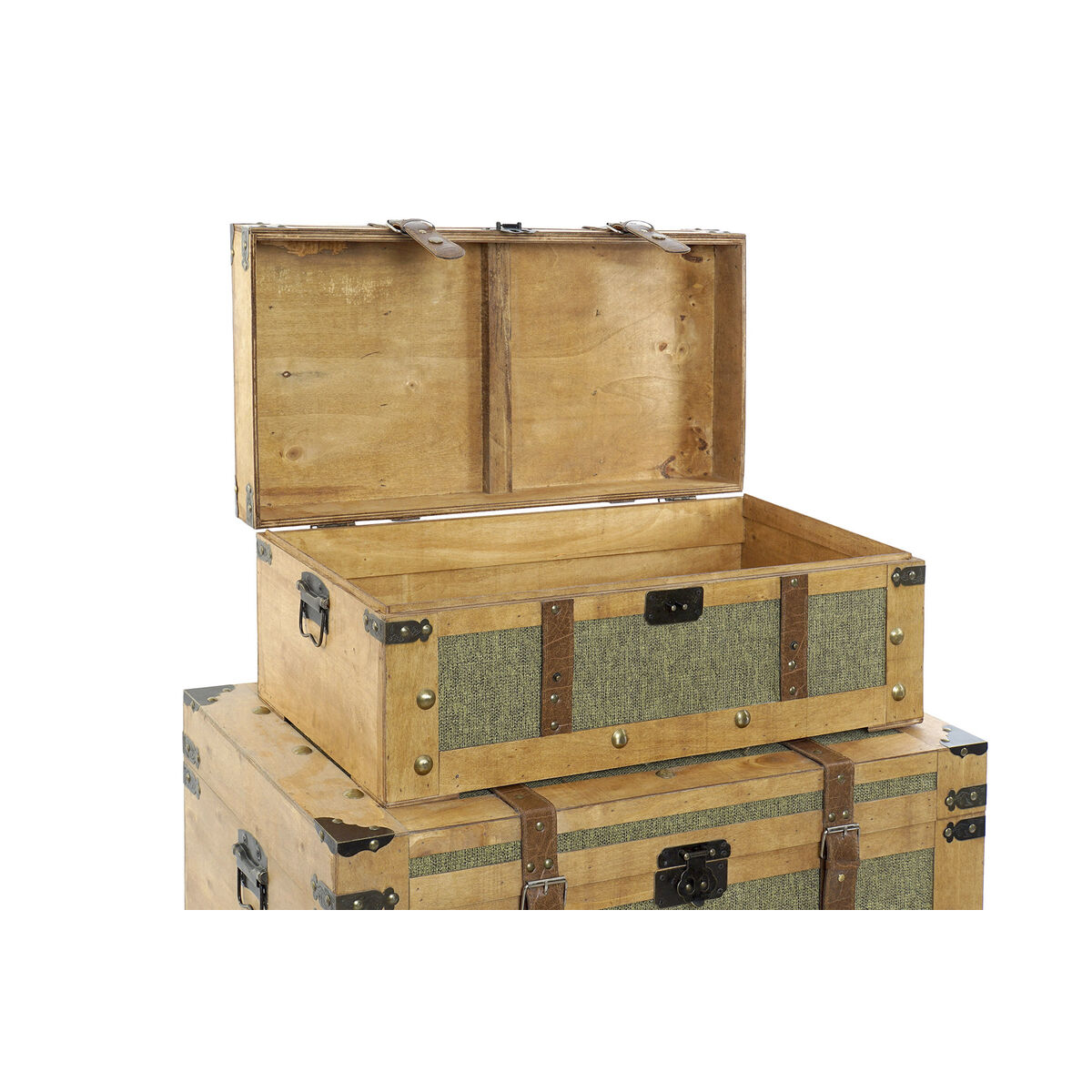 Koffertset Home ESPRIT Grön Trä Kanvas Tropiskt 81 x 50 x 45 cm (3 antal) - 4