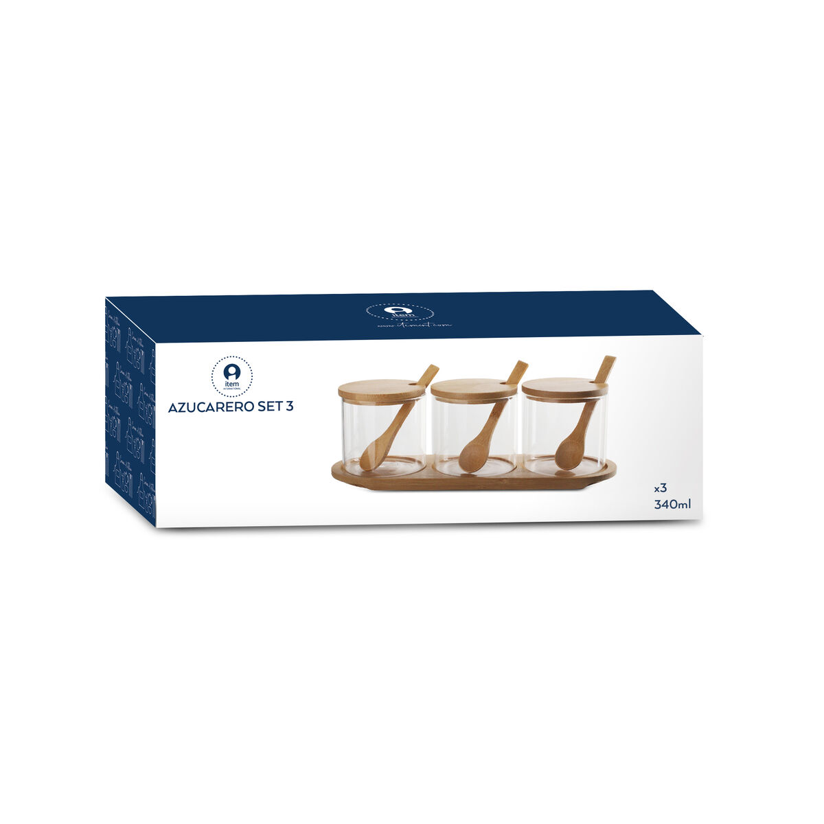 Sockerströare DKD Home Decor Grundläggande Transparent Naturell Bambu 3 Delar 8,5 cm 29 x 10 x 10 cm - 2