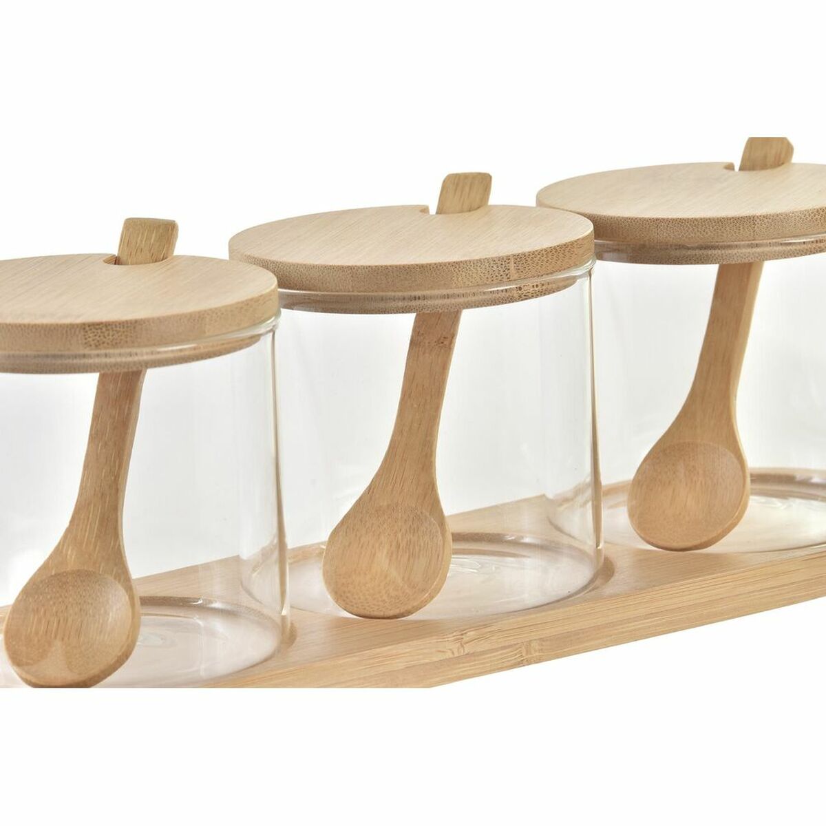 Sockerströare DKD Home Decor Grundläggande Transparent Naturell Bambu 3 Delar 8,5 cm 29 x 10 x 10 cm - 7