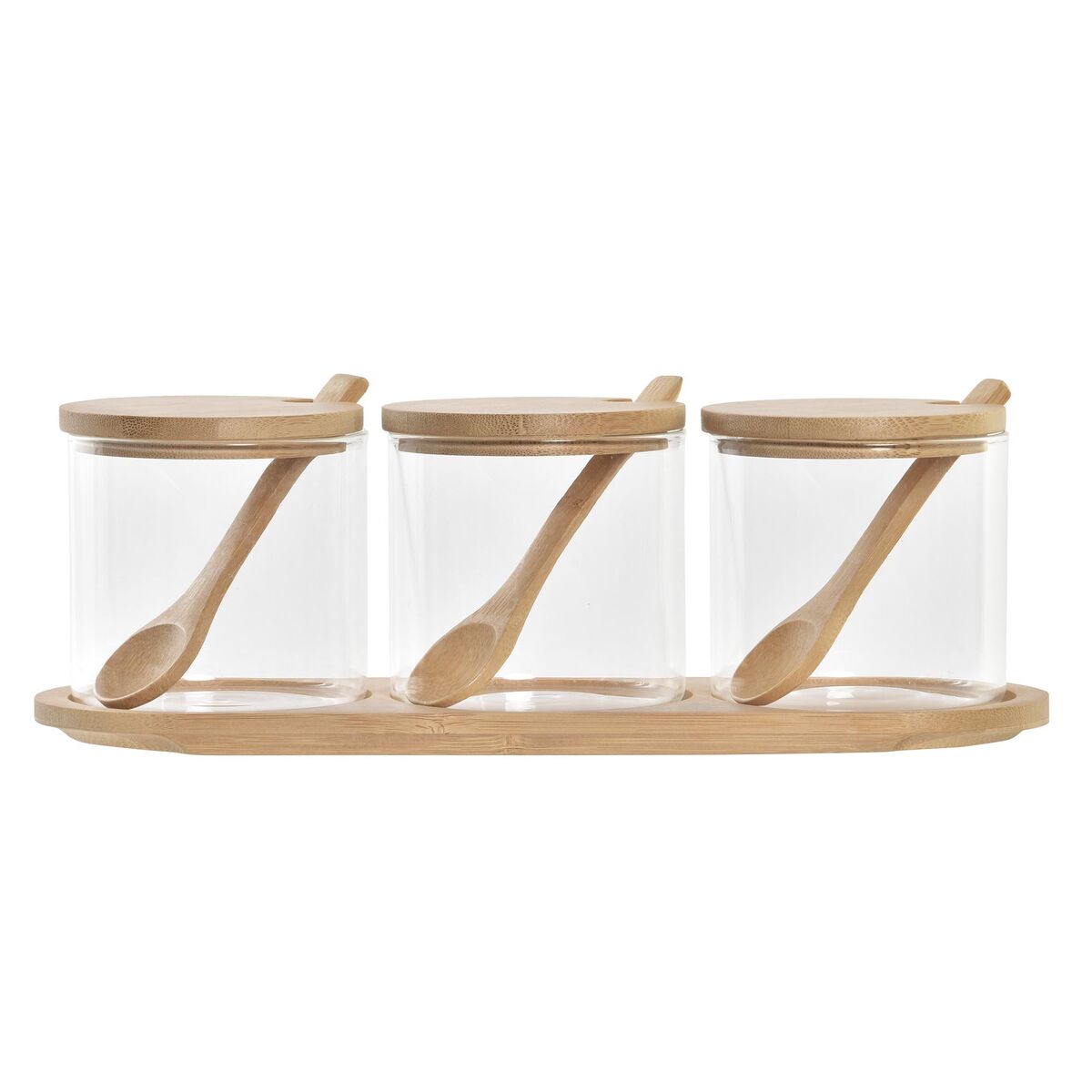 Sockerströare DKD Home Decor Grundläggande Transparent Naturell Bambu 3 Delar 8,5 cm 29 x 10 x 10 cm - 5