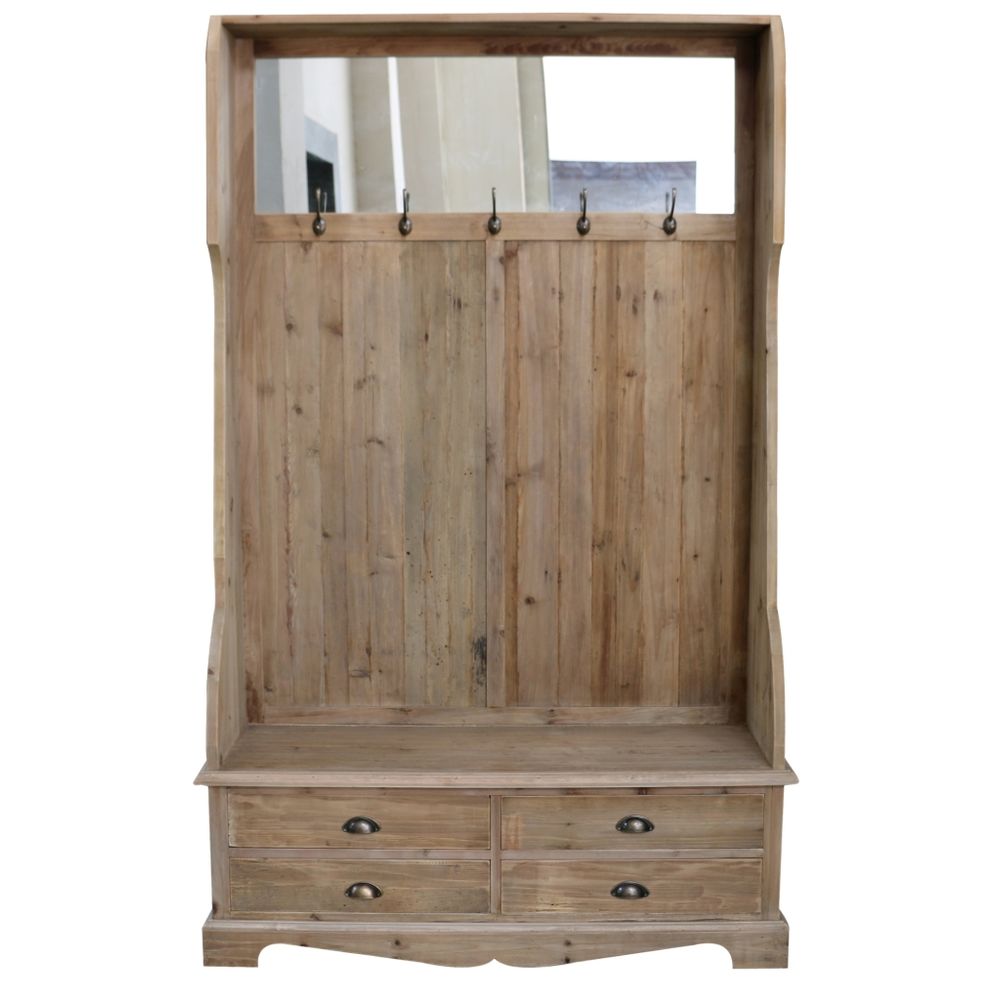 Klädhängare med hylla DKD Home Decor Brun Svart Furu Speglar Naturell Alpino 124 x 40 x 200 cm - 2