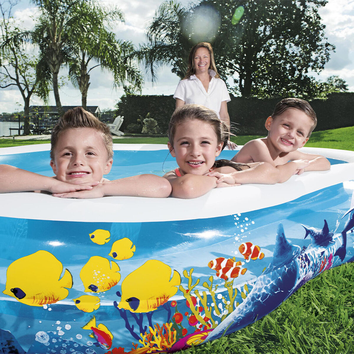 Bestway Uppblåsbar Pool 2 Kamrar Havsgolv 262x157x46 cm +3 År Trädgård 54118 - 2
