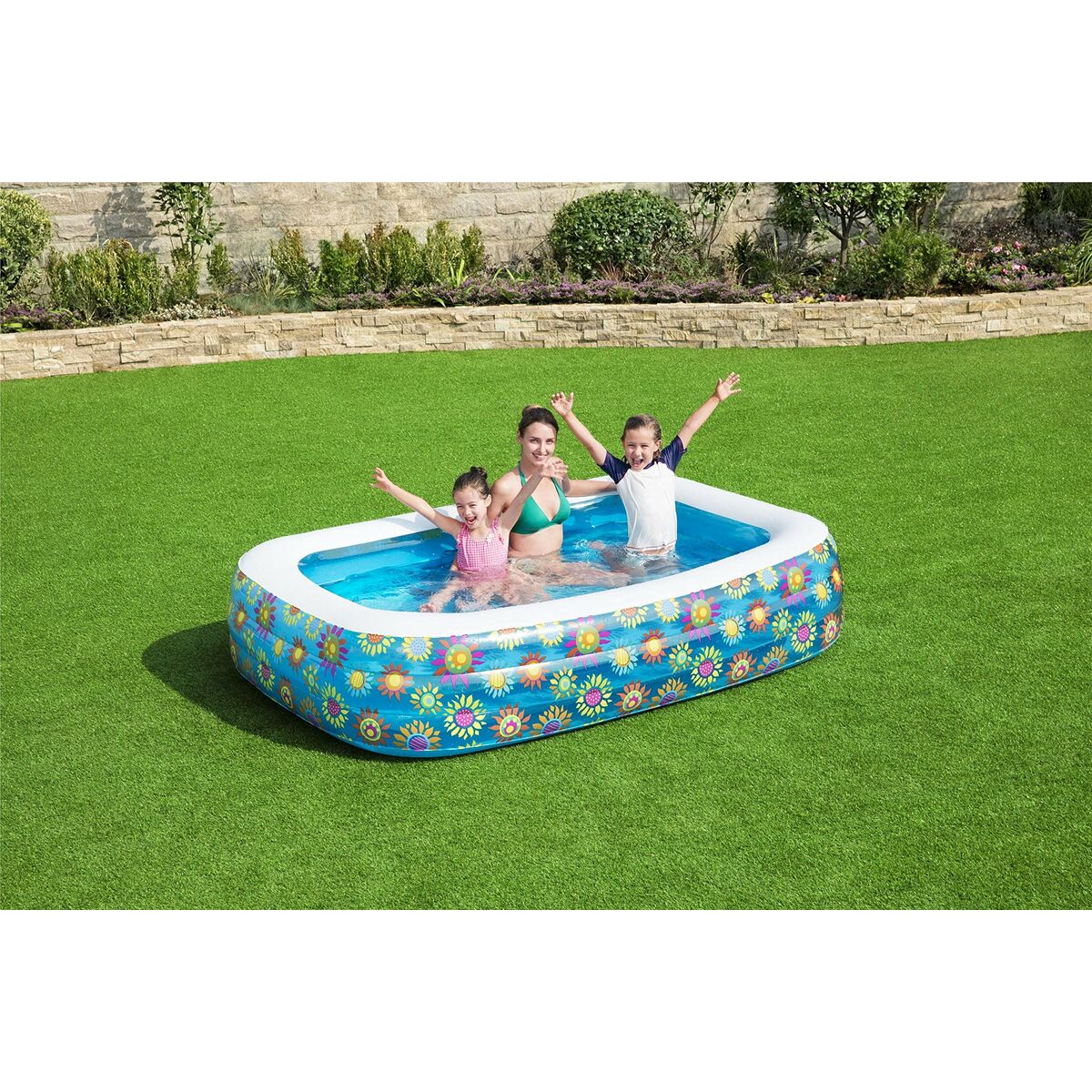 Bestway Uppblåsbar Pool 3 Kamrar Floral 229x152x56 cm +6 År Trädgård 54120 - 14