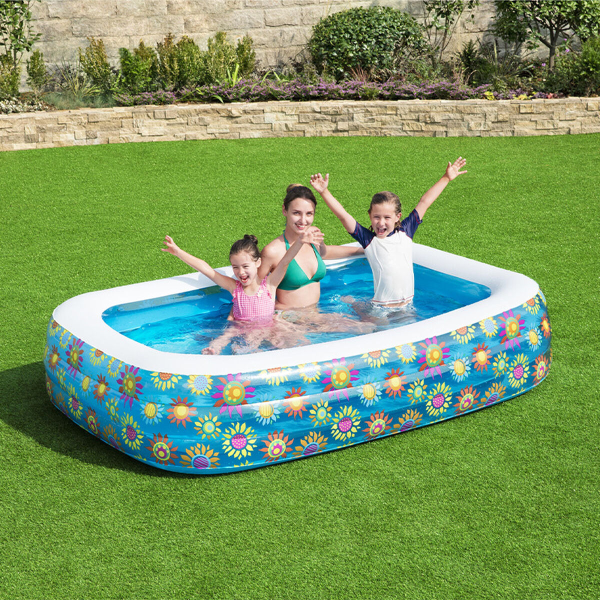 Bestway Uppblåsbar Pool 3 Kamrar Floral 229x152x56 cm +6 År Trädgård 54120 - 10