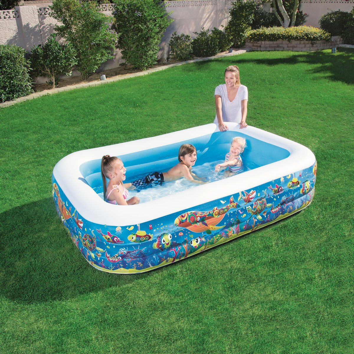 Bestway Uppblåsbar Pool 3 Kamrar Floral 229x152x56 cm +6 År Trädgård 54120 - 15