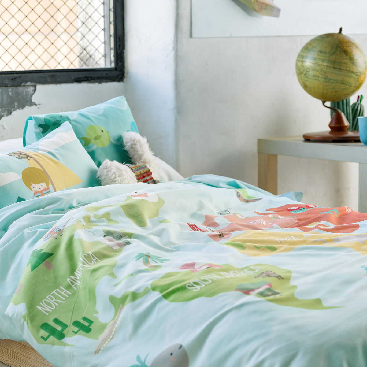 Täckslagsset HappyFriday Happynois World Map Multicolour Säng 80/90 2 Delar - 4