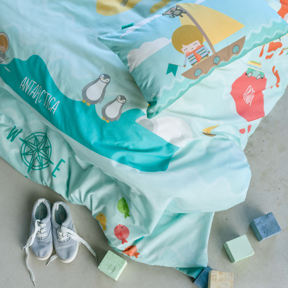 Täckslagsset HappyFriday Happynois World Map Multicolour Säng 80/90 2 Delar - 10