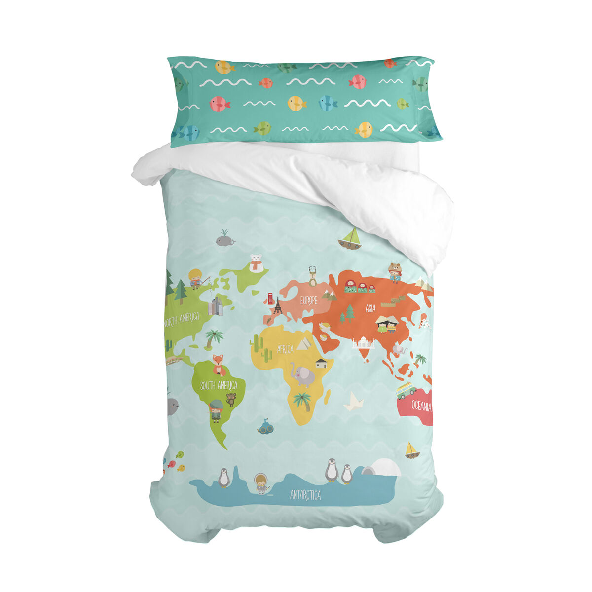 Täckslagsset HappyFriday Happynois World Map Multicolour Säng 80/90 2 Delar - 8