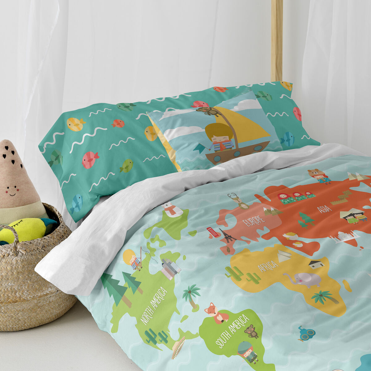 Täckslagsset HappyFriday Happynois World Map Multicolour Säng 80/90 2 Delar - 5