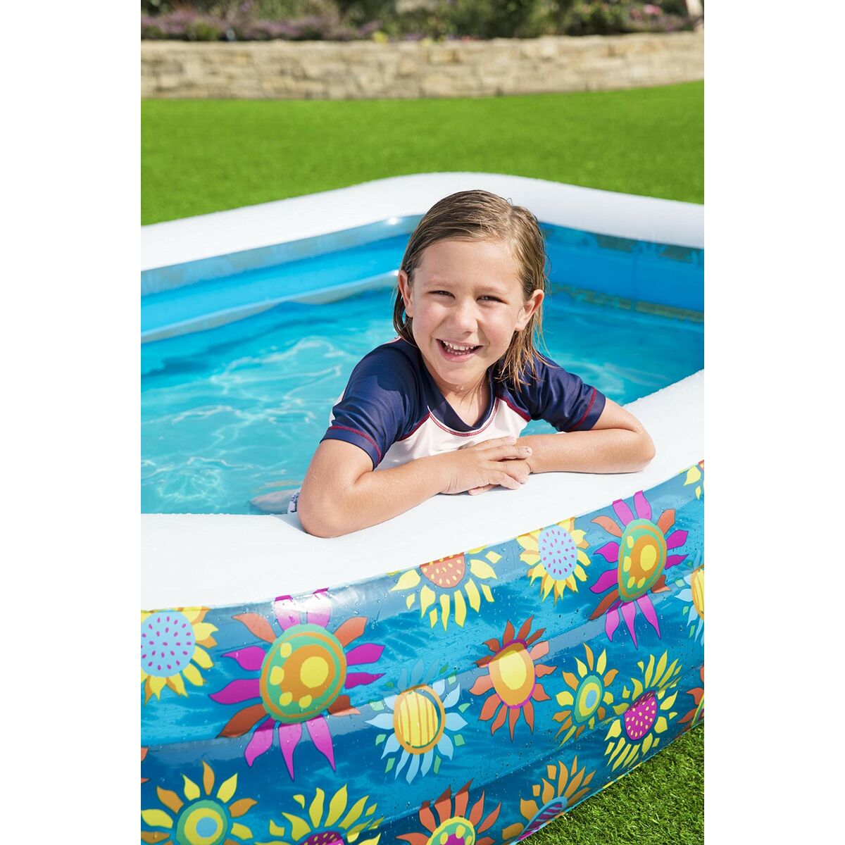 Bestway Uppblåsbar Pool 3 Kammare Floral 305x183x56 cm +6 År Trädgård 54121 - 2