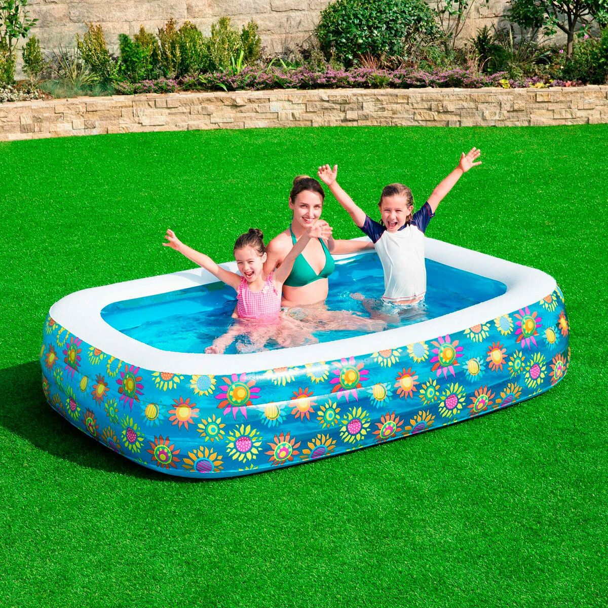 Bestway Uppblåsbar Pool 3 Kammare Floral 305x183x56 cm +6 År Trädgård 54121 - 7