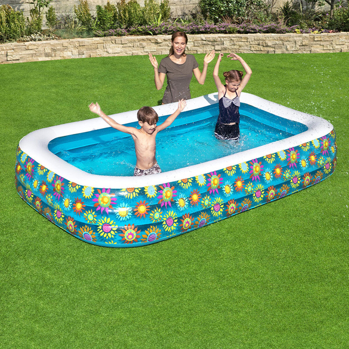 Bestway Uppblåsbar Pool 3 Kammare Floral 305x183x56 cm +6 År Trädgård 54121 - 10