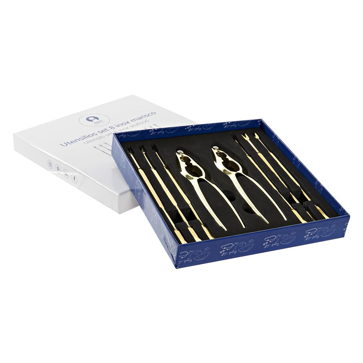 Seafood Set DKD Home Decor Gyllene Rostfritt stål 8 Delar 3 x 3 x 15 cm - 4