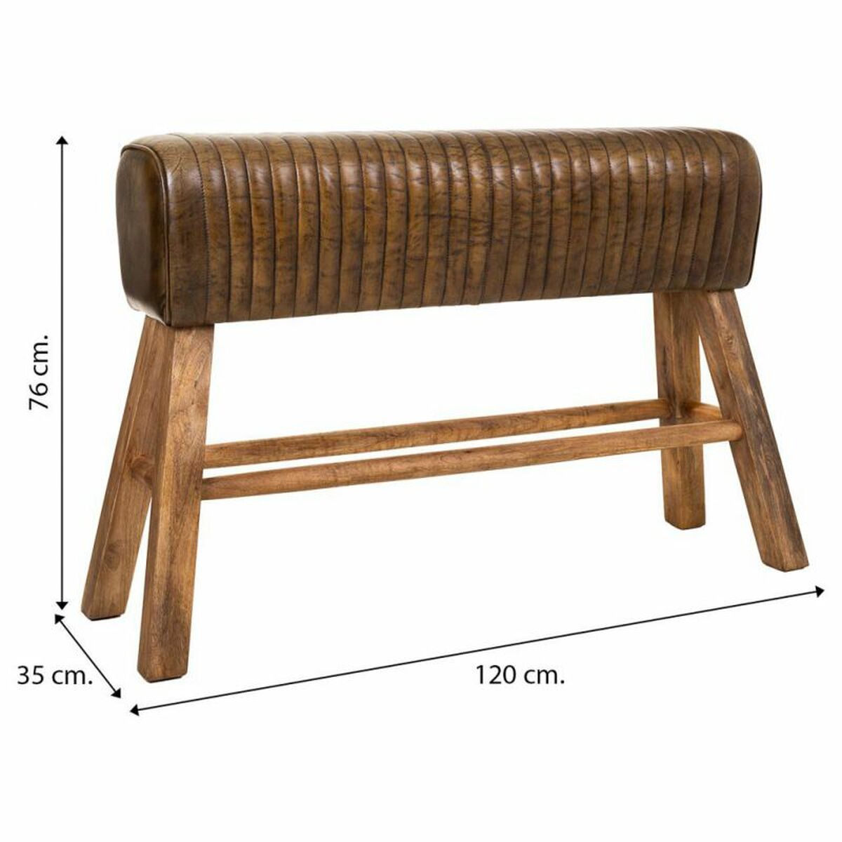 Sittpall Alexandra House Living Brun Naturell Läder Mangoträ 35 x 76 x 120 cm - 7