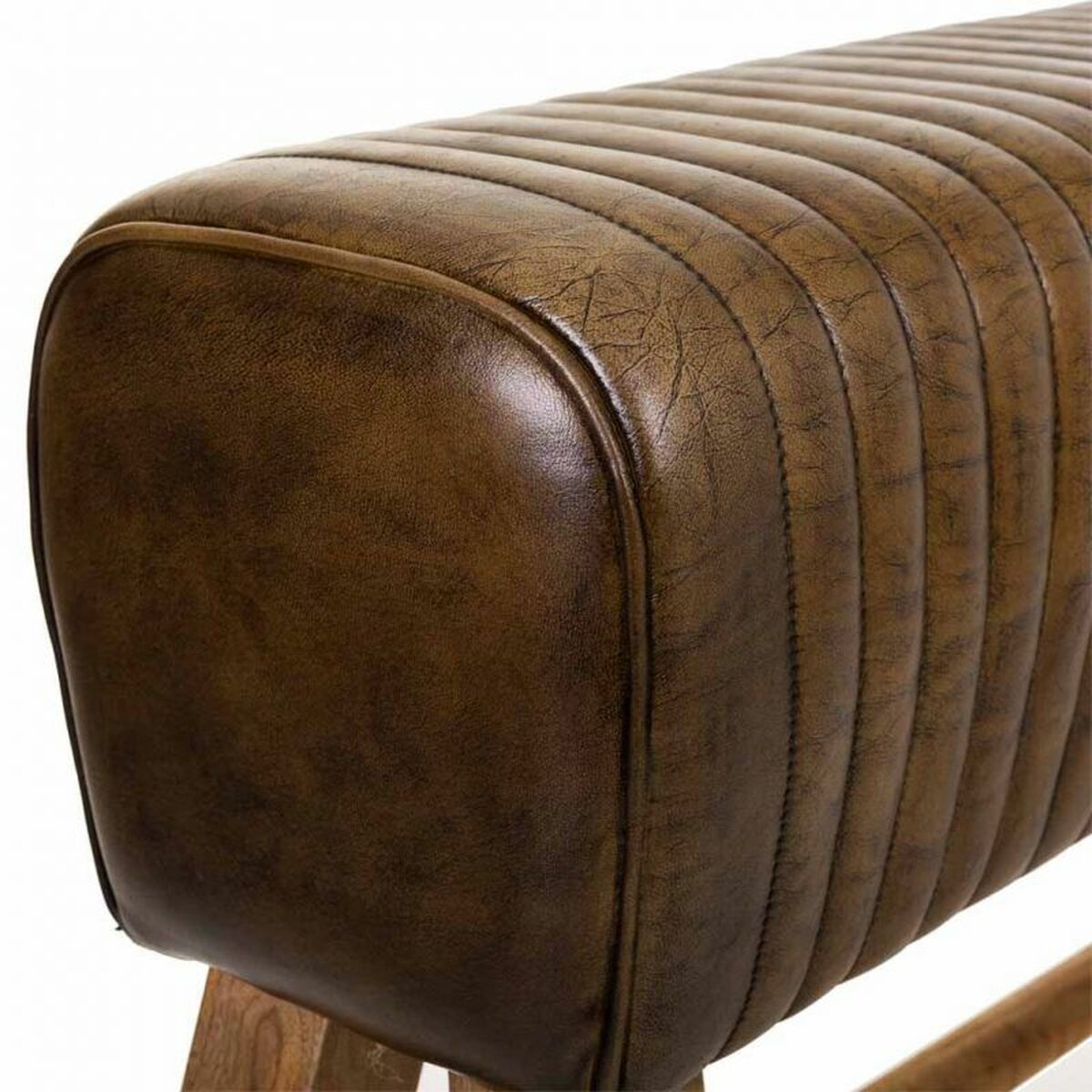 Sittpall Alexandra House Living Brun Naturell Läder Mangoträ 35 x 76 x 120 cm - 5