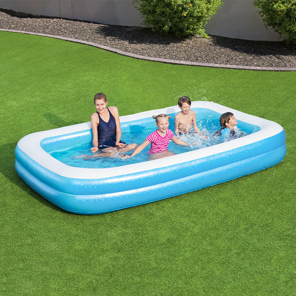 Bestway Uppblåsbar Pool 2 Kammare Rektangulär 305x183x46 cm +3 år Trädgård 54150 - 3
