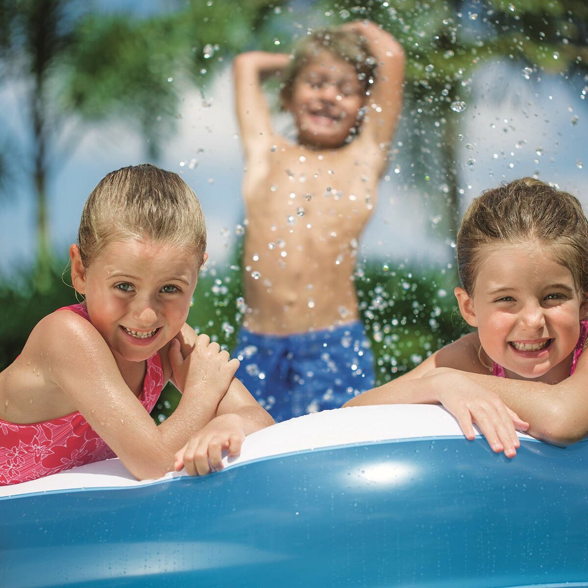Bestway Uppblåsbar Pool 2 Kammare Rektangulär 305x183x46 cm +3 år Trädgård 54150 - 2