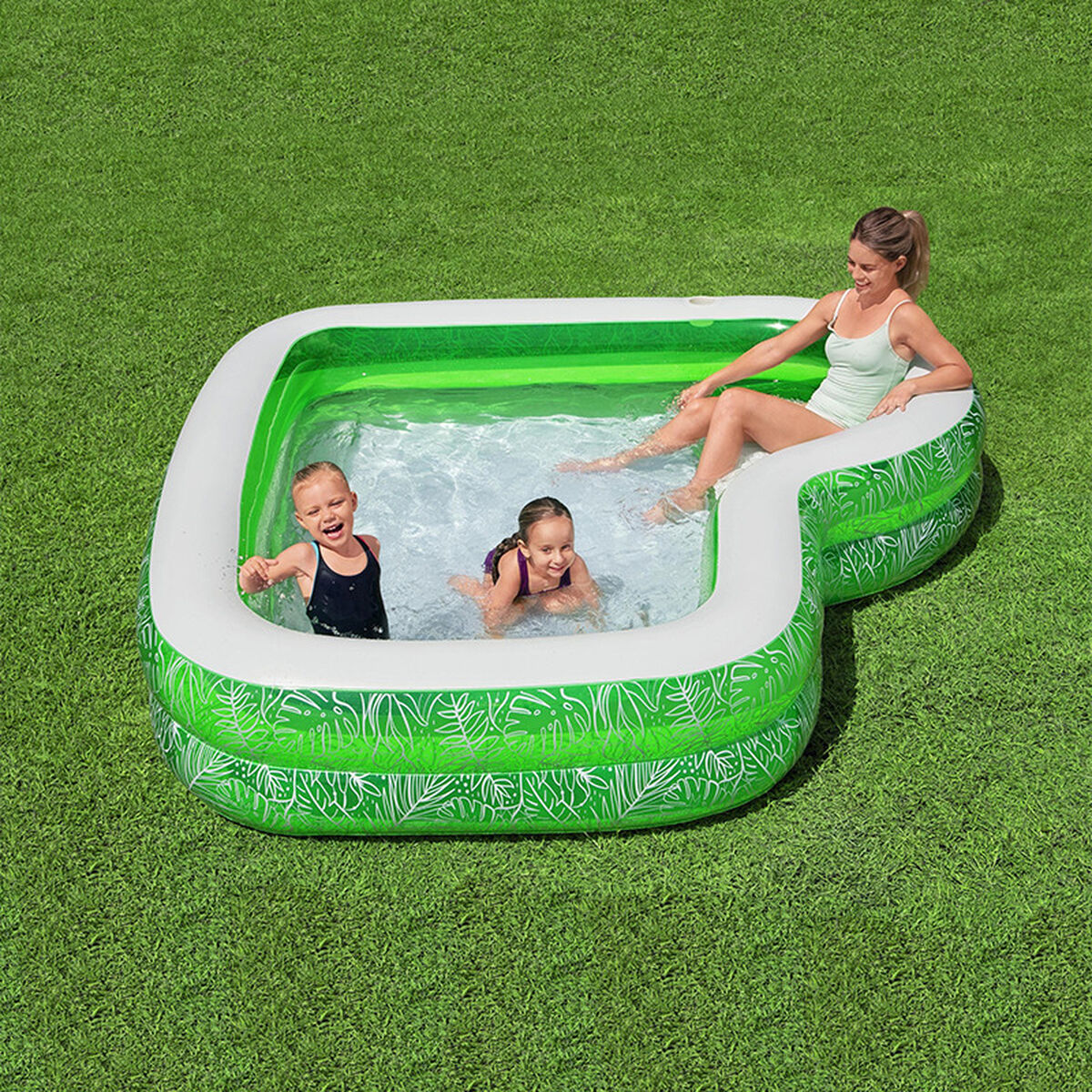 Bestway Uppblåsbar Pool 2 Kamrar Tropical 231x231x51 cm +6 År Trädgård 54336 - 10