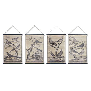 Kanvas DKD Home Decor Fåglar 60 x 2 x 90 cm Cottage (4 Delar)