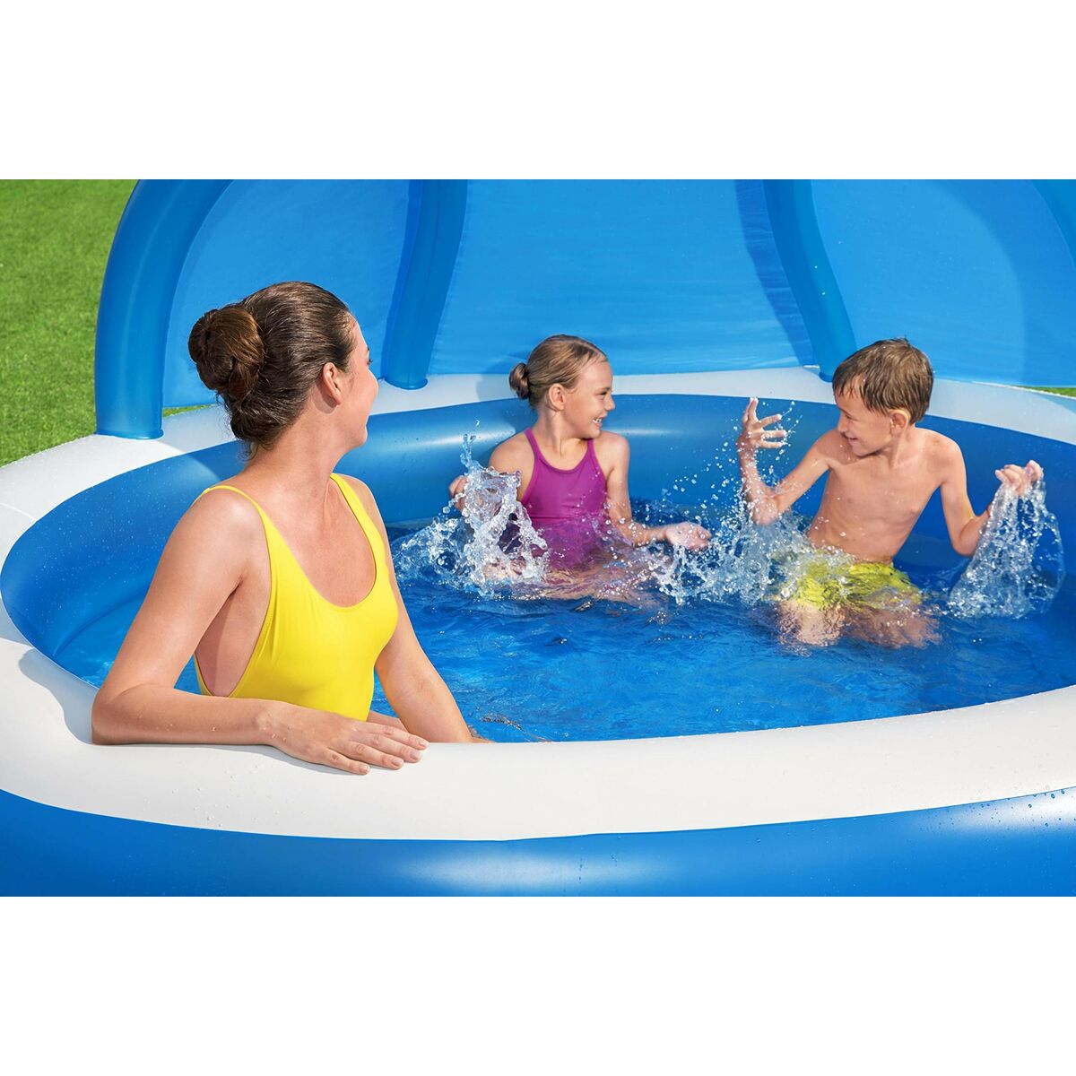 Bestway Uppblåsbar Pool 2 Kammare Parasoll 241x241x140 cm +6 År Trädgård 54337 - 14