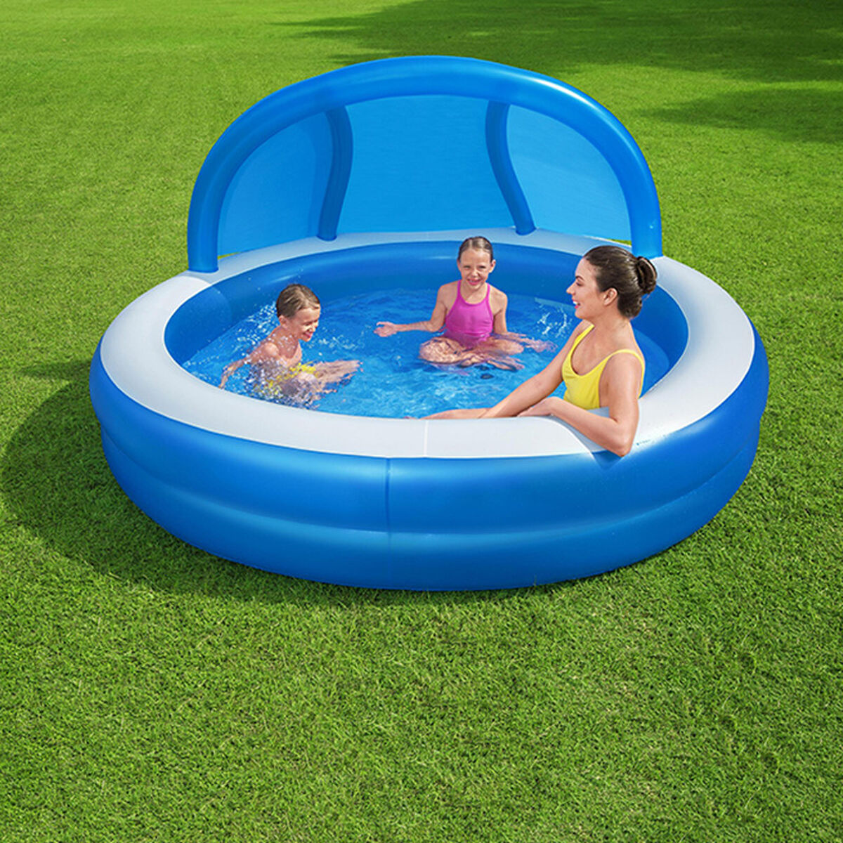 Bestway Uppblåsbar Pool 2 Kammare Parasoll 241x241x140 cm +6 År Trädgård 54337 - 10