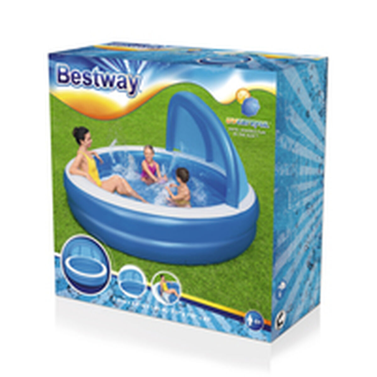 Bestway Uppblåsbar Pool 2 Kammare Parasoll 241x241x140 cm +6 År Trädgård 54337 - 15