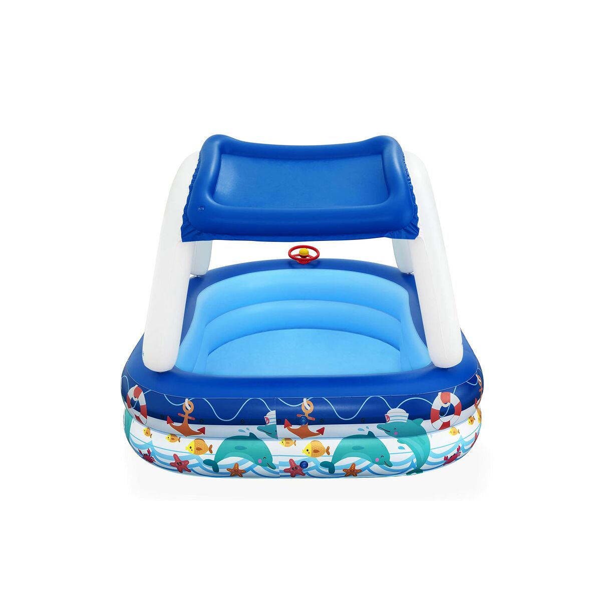 Bestway Uppblåsbar Barnpool Avtagbart Tak Båt med Ratt 213x155x132 cm +3 År Trädgård 54370 - 8