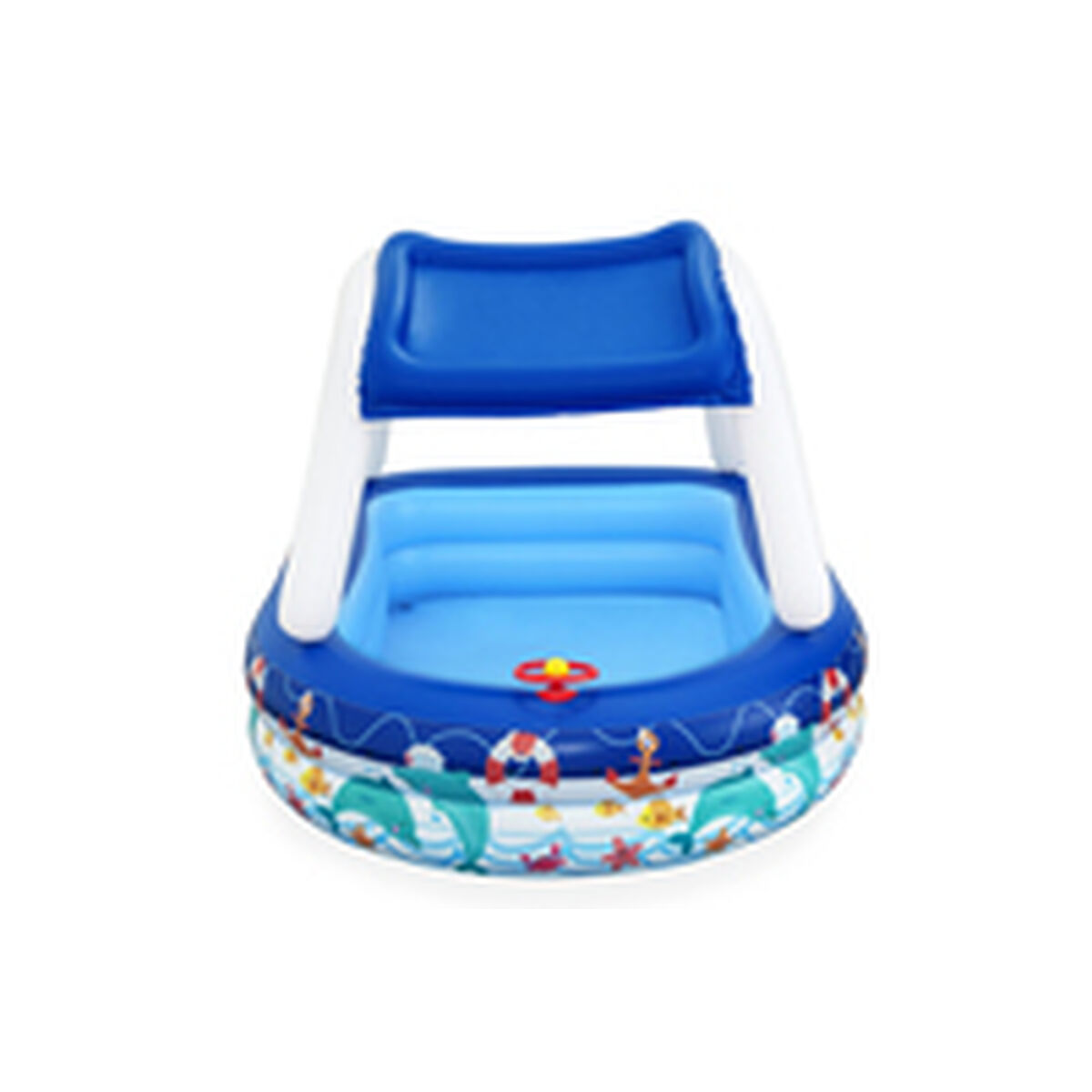 Bestway Uppblåsbar Barnpool Avtagbart Tak Båt med Ratt 213x155x132 cm +3 År Trädgård 54370 - 7