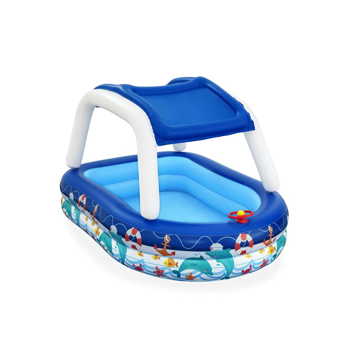 Bestway Uppblåsbar Barnpool Avtagbart Tak Båt med Ratt 213x155x132 cm +3 År Trädgård 54370 - 2