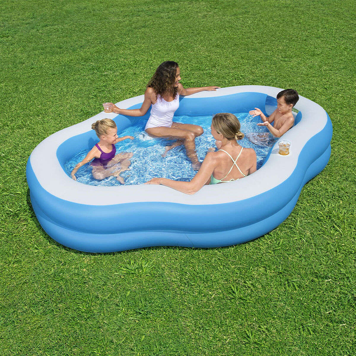 Bestway Uppblåsbar Familjepool 270x198x51 cm +6 År Trädgård 54409 - 10