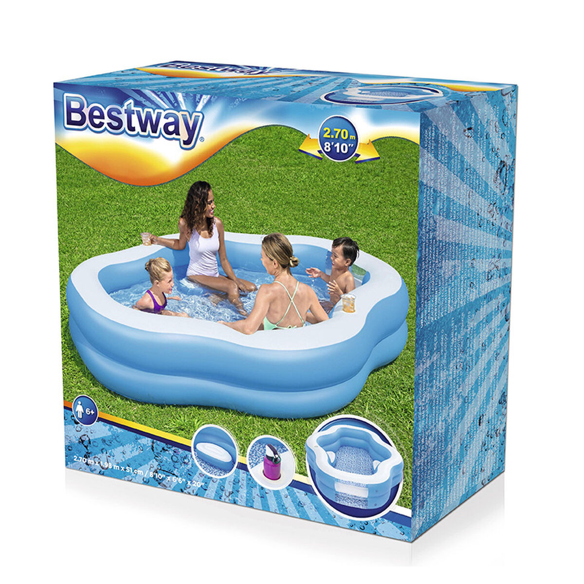 Bestway Uppblåsbar Familjepool 270x198x51 cm +6 År Trädgård 54409 - 9