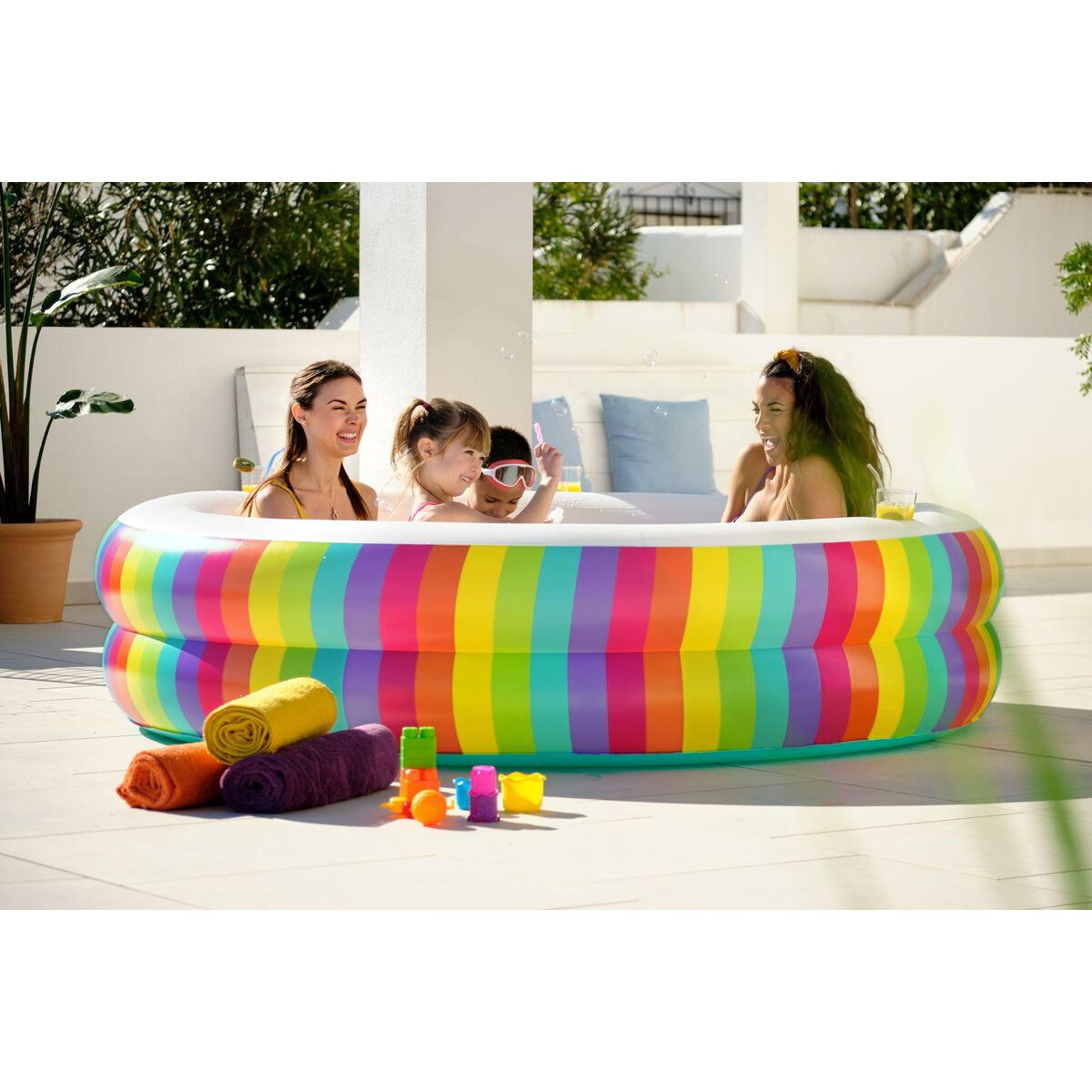 Bestway Barnpool 2 Ringar Regnbåge 206x206x51 cm +6 År Trädgård 54443 - 8