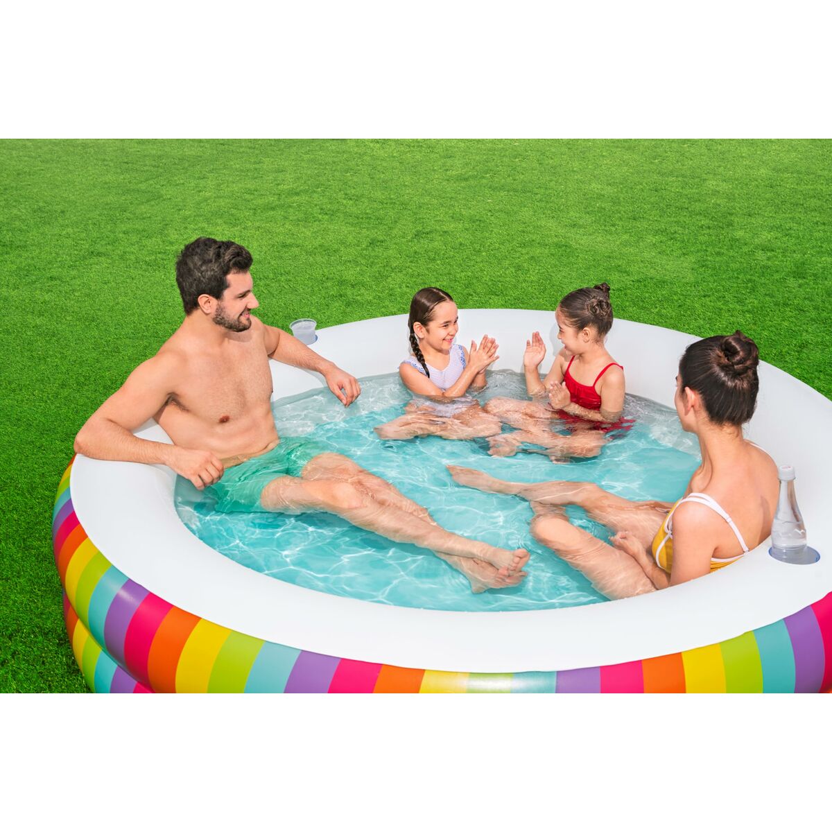 Bestway Barnpool 2 Ringar Regnbåge 206x206x51 cm +6 År Trädgård 54443 - 12
