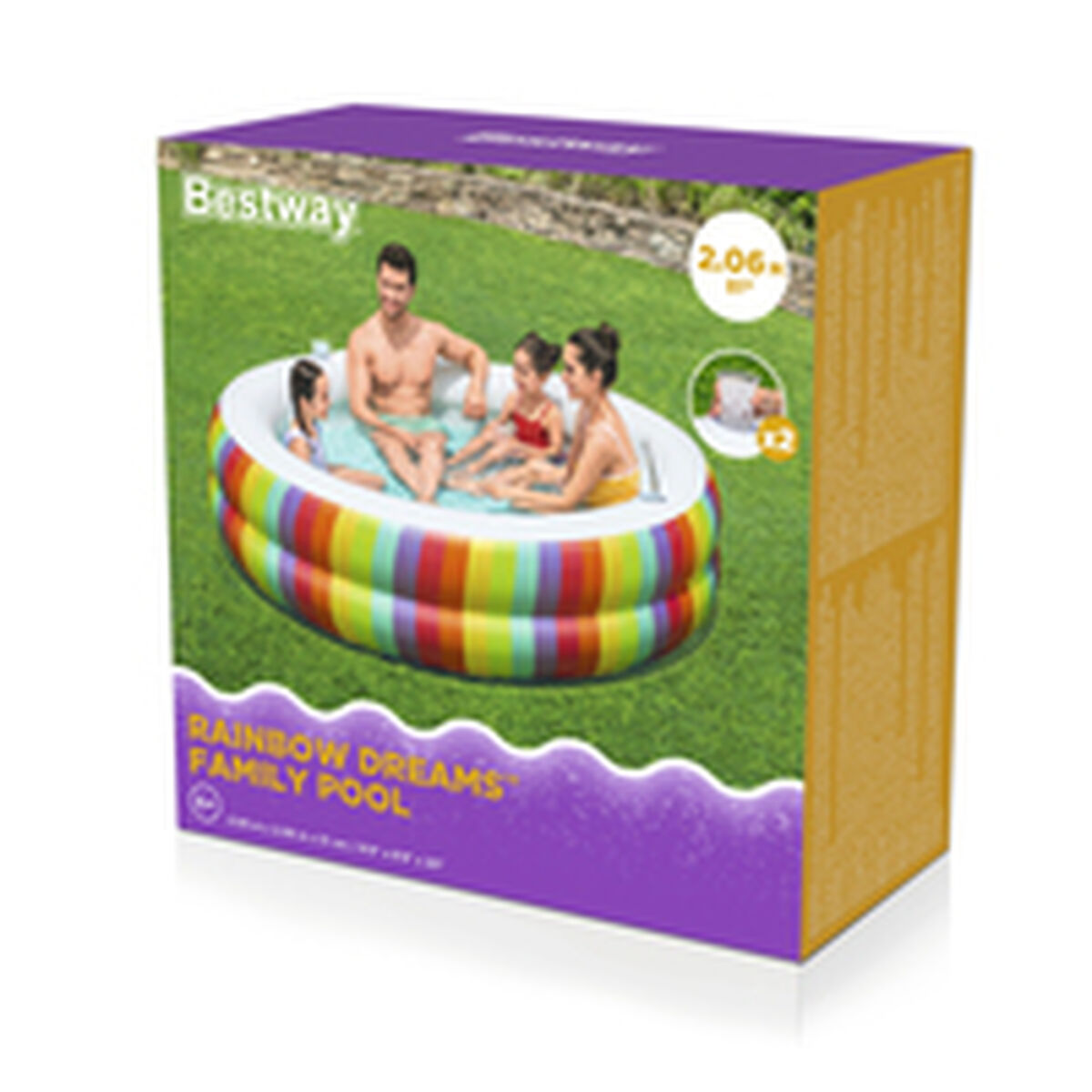 Bestway Barnpool 2 Ringar Regnbåge 206x206x51 cm +6 År Trädgård 54443 - 5
