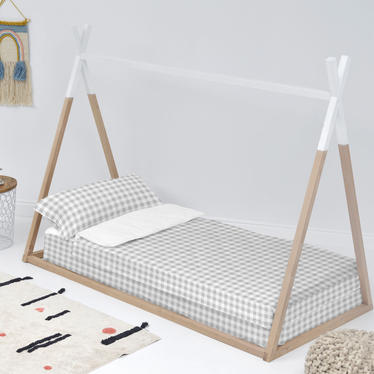 Quiltat täcke utan vadd HappyFriday Basic Kids Vichy Grå 90 x 200 cm - 6