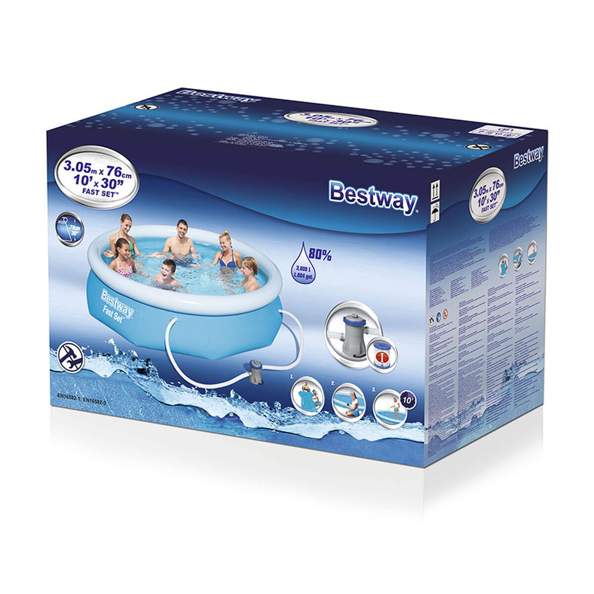 Bestway Uppblåsbar Pool Vuxen Ring med Renare 305x76 cm Trädgård 57270 - 11