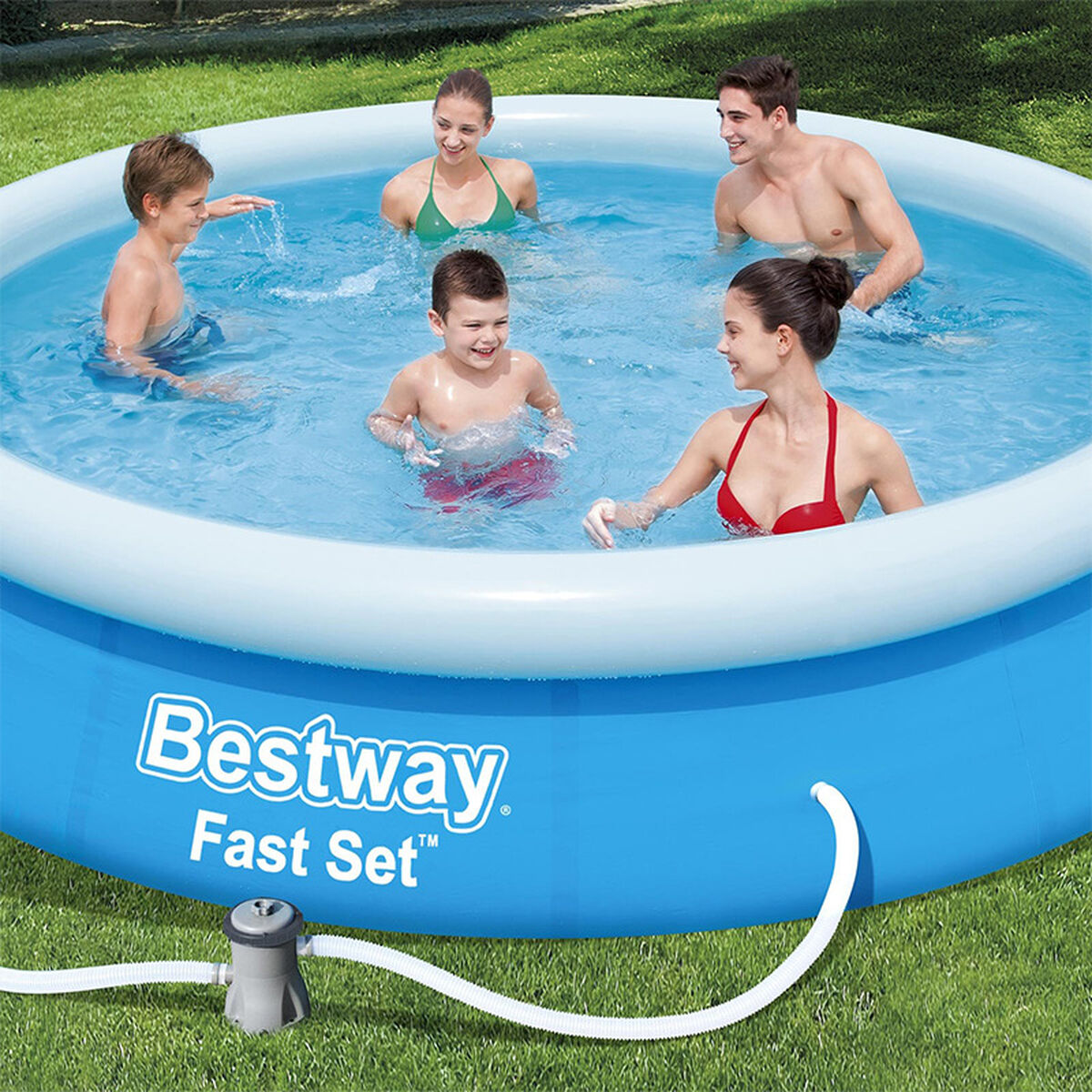 Bestway Uppblåsbar Poolring med Filter 366x76 cm Trädgård 57274 - 4