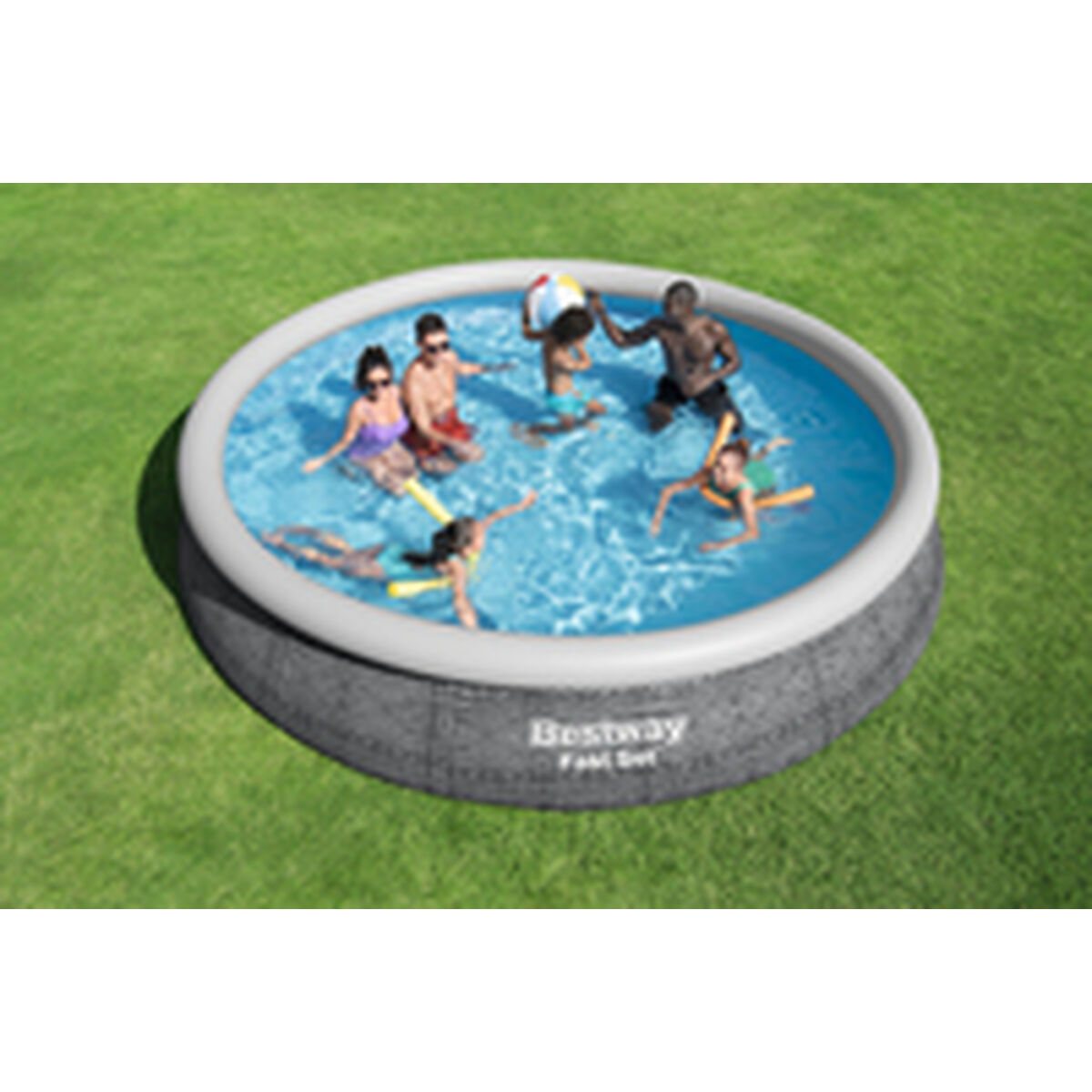 Bestway Uppblåsbar pool för vuxna Rattanring med renare 475x84 cm Trädgård 57313 - 10