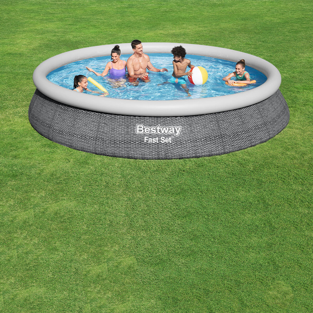 Bestway Uppblåsbar pool för vuxna Rattanring med renare 475x84 cm Trädgård 57313 - 8