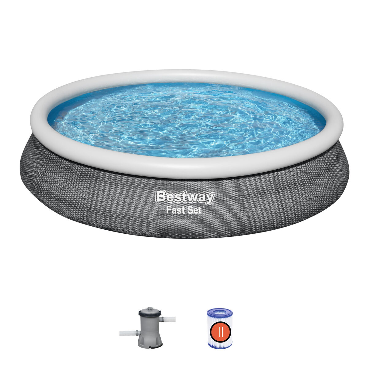 Bestway Uppblåsbar pool för vuxna Rattanring med renare 475x84 cm Trädgård 57313 - 4
