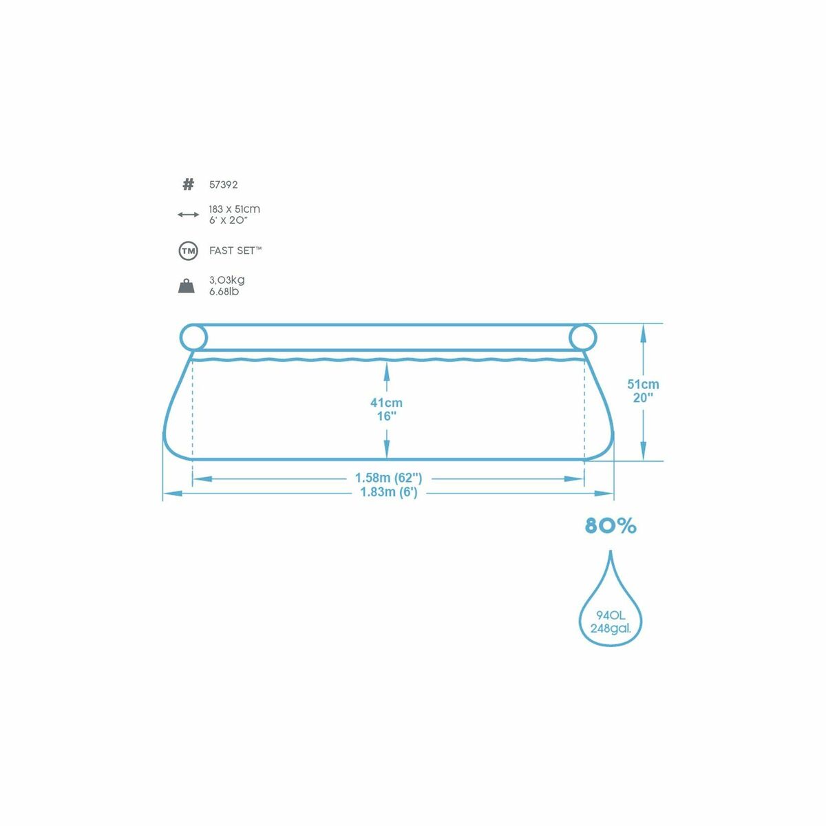 Bestway Uppblåsbar Pool Vuxen Ring 183x51 cm Trädgård 57392 - 4