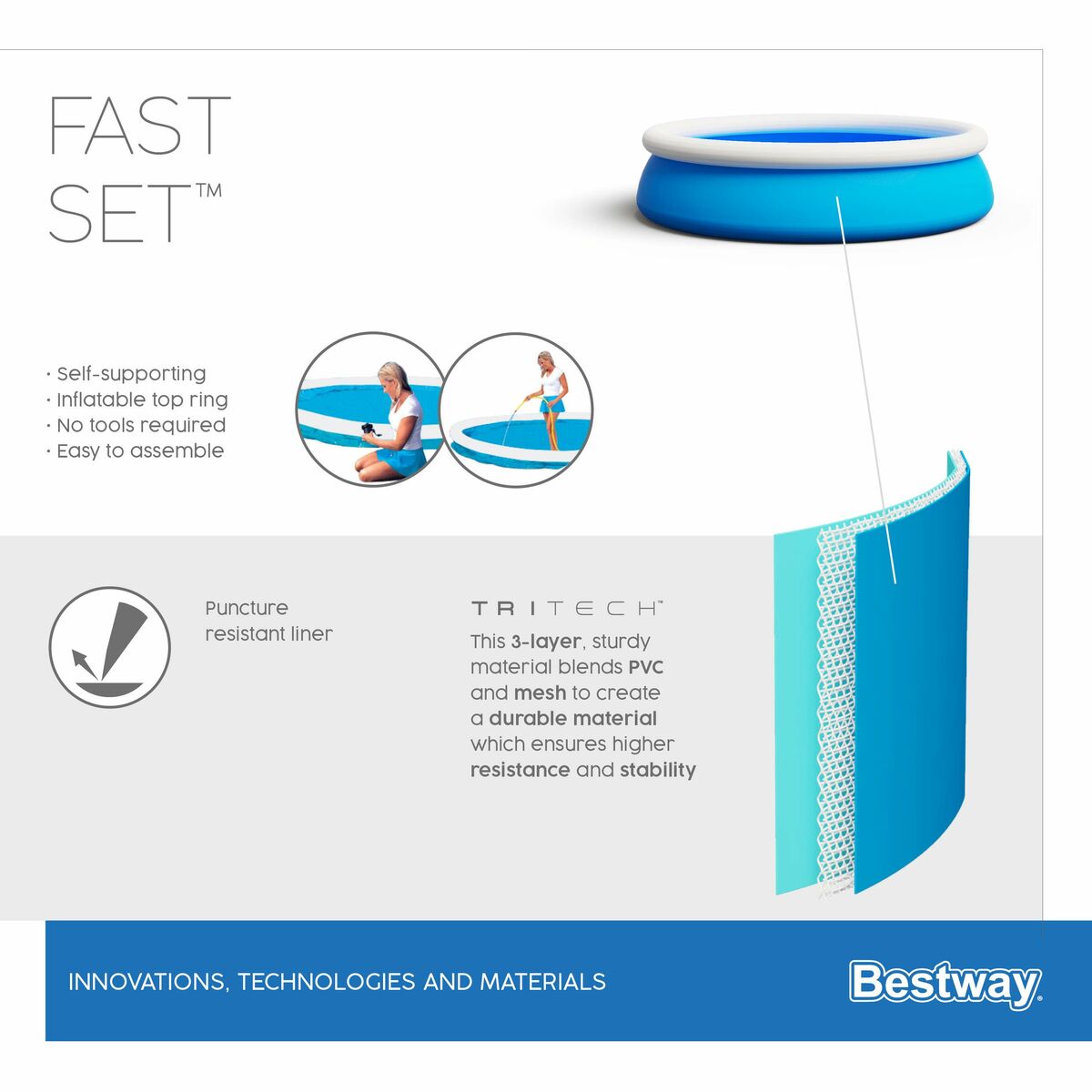Bestway Uppblåsbar Pool Vuxen Ring 183x51 cm Trädgård 57392 - 7