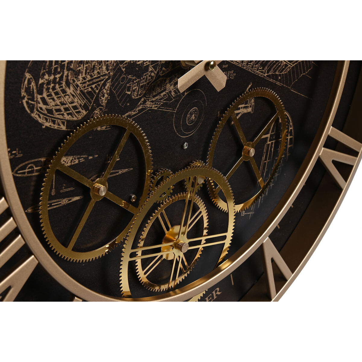 Väggklocka DKD Home Decor Flygplan Glas Gyllene Järn Mörkbrun (52 x 5 x 52 cm) - 3