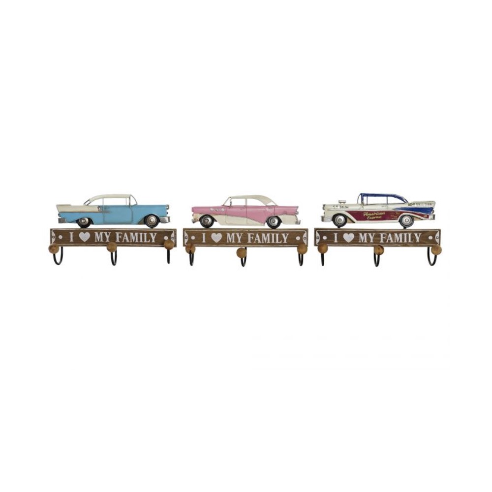 Väggmonterad rockhängare DKD Home Decor 29 x 8 x 17 cm Metall Vintage Trä MDF (3 Delar)