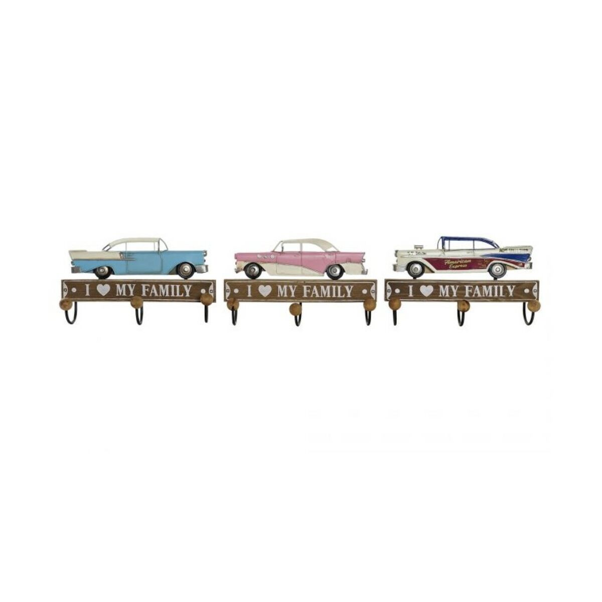 Väggmonterad rockhängare DKD Home Decor 29 x 8 x 17 cm Metall Vintage Trä MDF (3 Delar) - 3